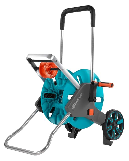 Chariot dévidoir Gardena CleverRoll M Easy à cadre métal et manivelle