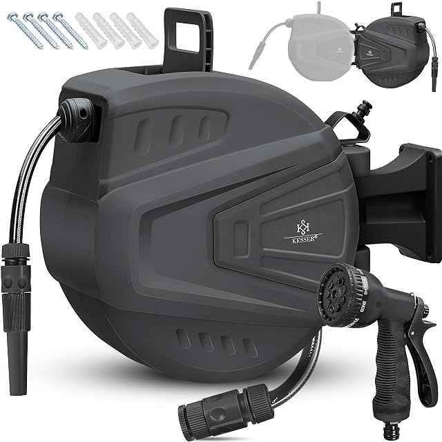 Coffret dévidoir mural automatique anthracite avec pistolet d’arrosage
