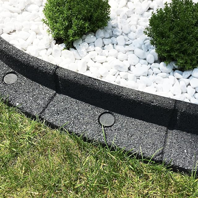 Bordure de pelouse souple grise en caoutchouc recyclé avec piquets de sol