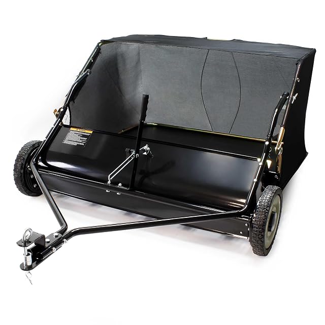 Balayeuse à gazon tractée Wiltec avec largeur de balayage de 96 cm et filet de ramassage de 340 litres