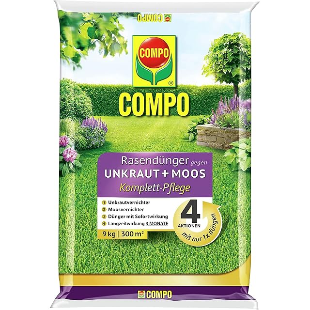 Engrais gazon COMPO soin complet avec désherbant et anti-mousse
