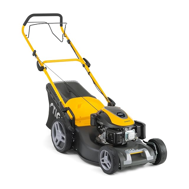 Tondeuse thermique autotractée jaune STIGA Combi 53 S avec carter de coupe en acier