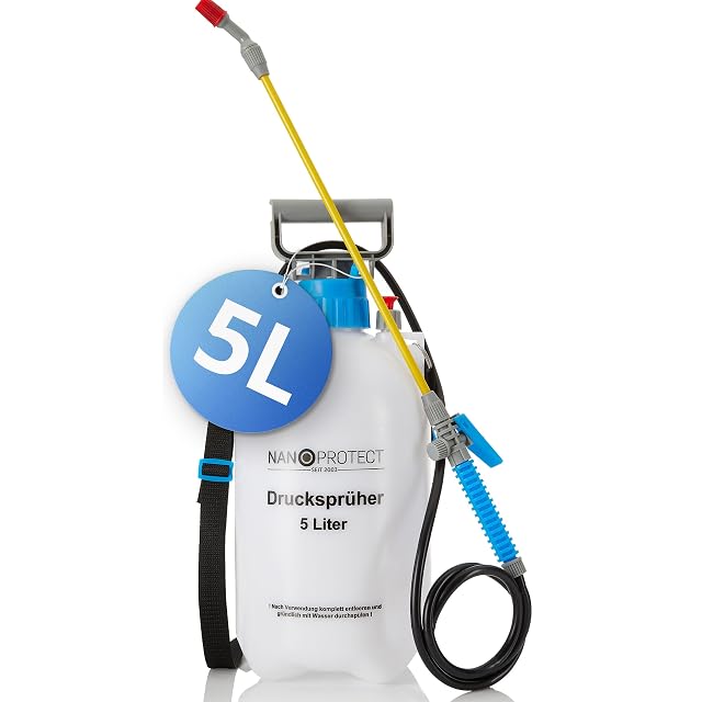 Pulvérisateur à pression de cinq litres avec sangle d’épaule et long tuyau