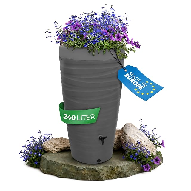 Récupérateur mural gris à texture ondulée de 240 litres avec bac de plantation