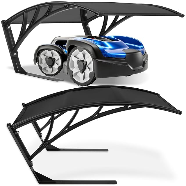 Garage pour robot de tonte tectake en acier noir avec toit polycarbonate cintré