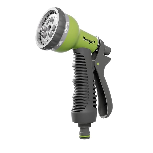 Pistolet d’arrosage plastique noir et vert à tête huit jets