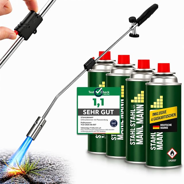 Désherbeur thermique avec allumage piezo et cartouches de butane