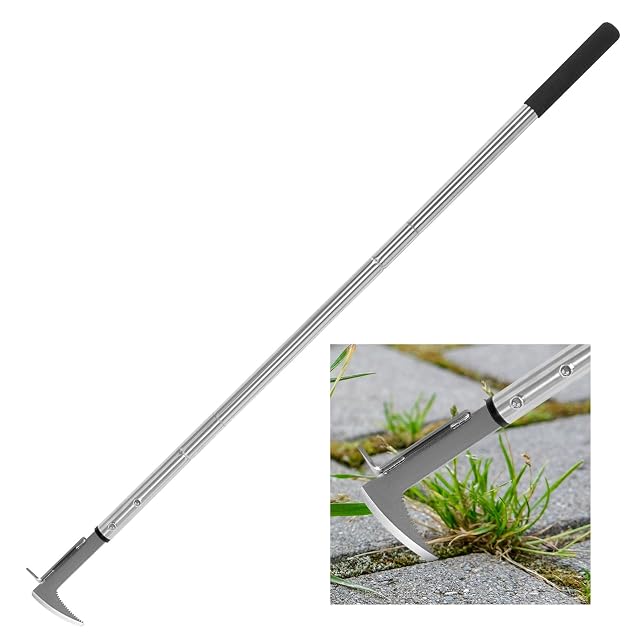 Grattoir à joints à long manche avec lame dentée en L
